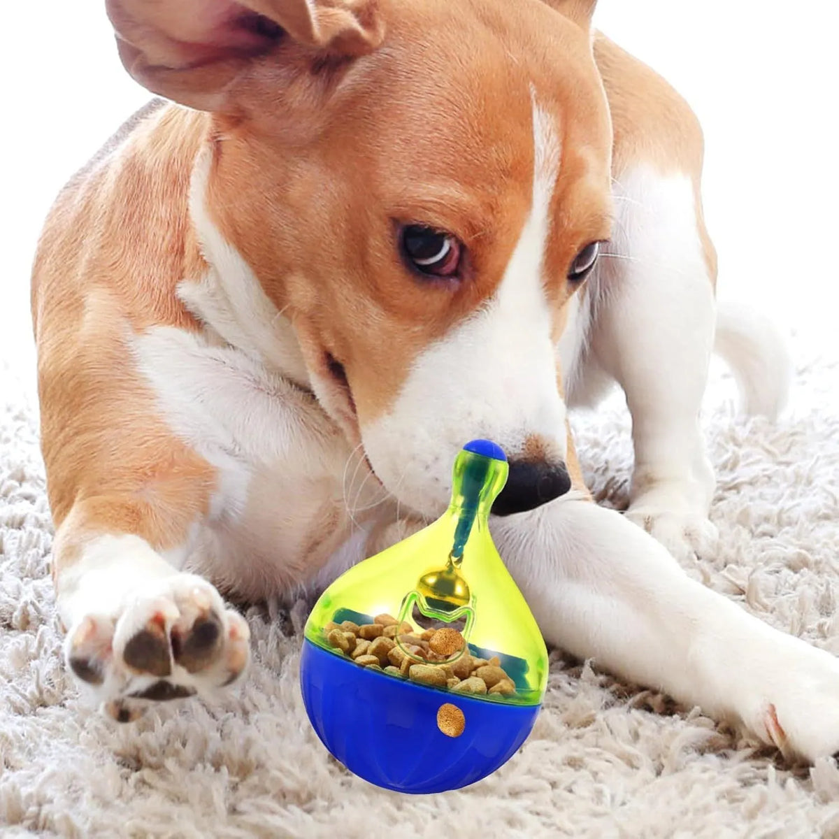 Interactive dog treat ball dispenser tumbler toy in size L, 14x10x10cm lightweight design for small medium pets