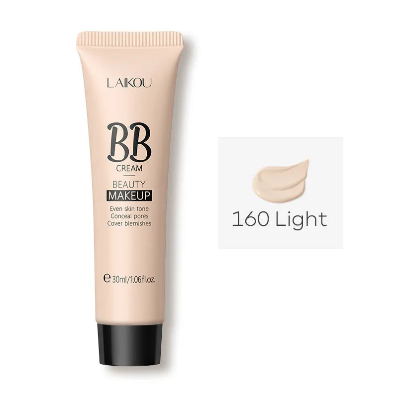 30ml tube of BB cream makeup shown with nine shade options from light to dark.