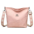 Soft PU shoulder bag in grey, pink, or yellow with adjustable strap and polyester lining