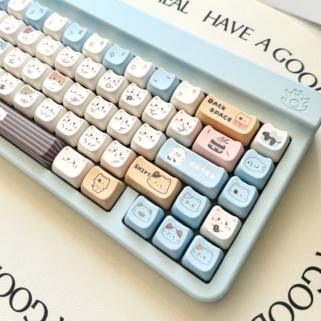 Sea Salt Cat themed PBT keycap set for mechanical keyboards with 26 keycaps and 7u supplement options