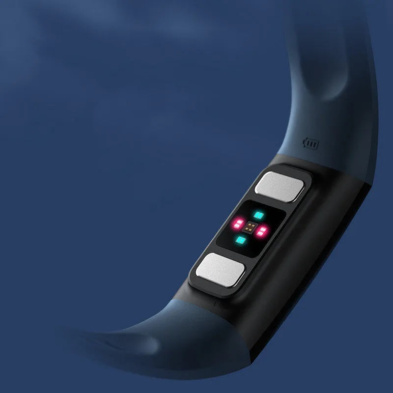 Y6 Black smart bracelet with a 1.1-inch screen showing health metrics on wrist.