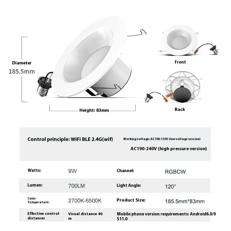 Smart RGBW ceiling lamp with WiFi Bluetooth remote control and colour changing features