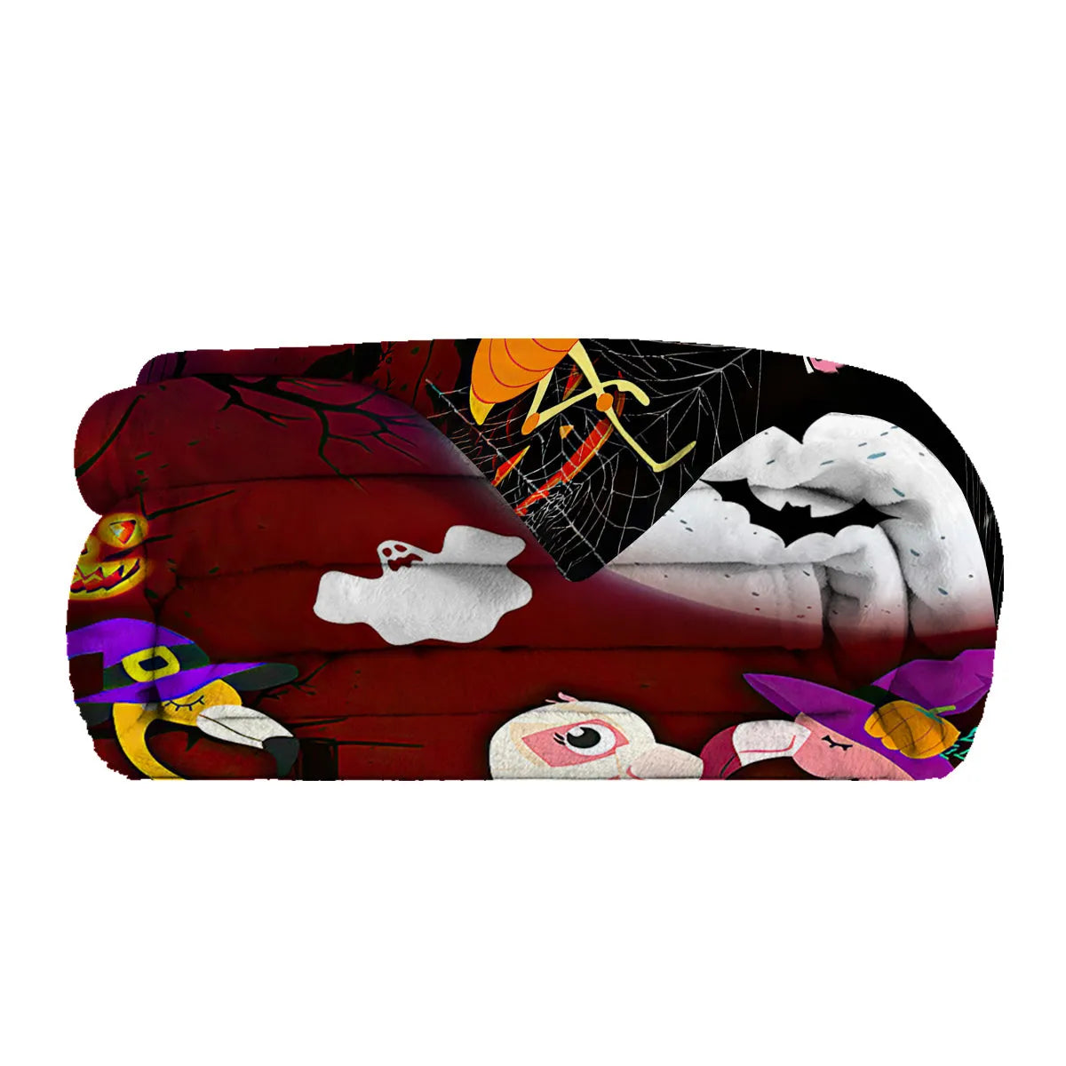 Purple flannel Halloween flamingo printed blanket on a sofa, size 130x150cm