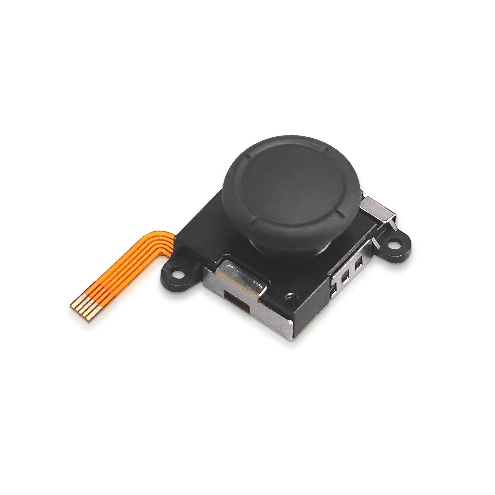 Close-up of a black Hall effect electromagnetic rocker joystick replacement component for PS5, PS4, Xbox and Switch controllers.
