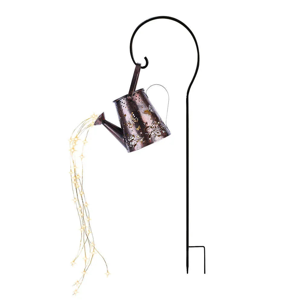 Solar garden lamp with tapered butterfly pattern iron frame and white LED light