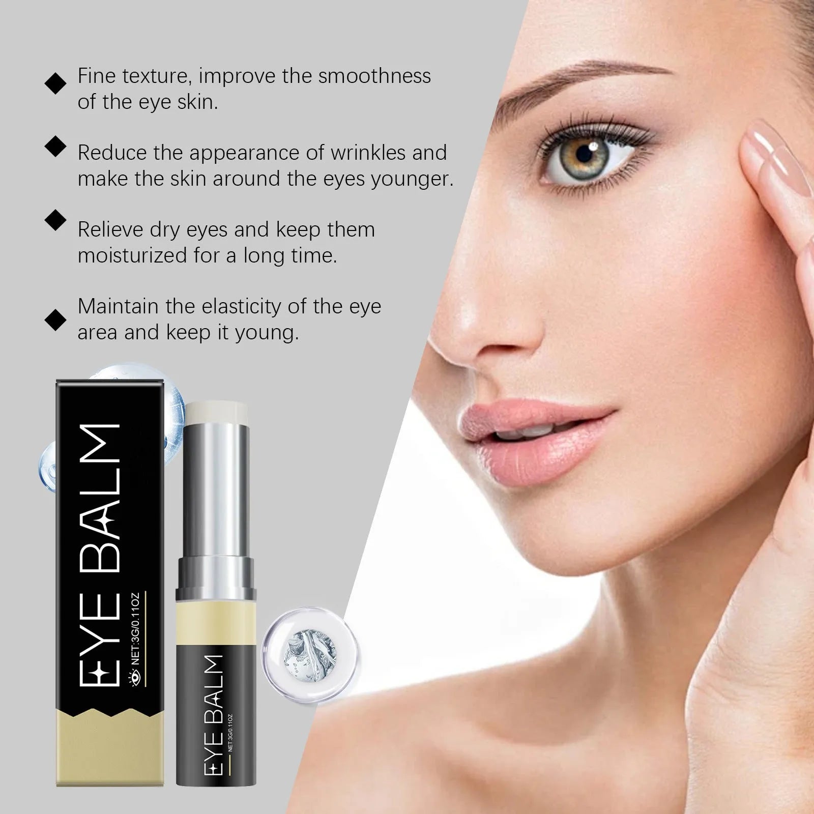 Retinol moisturising eye cream stick in 3g compact pack for delicate eye area care