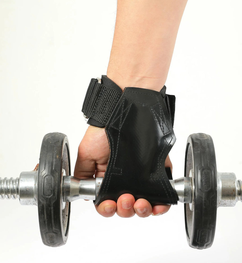 Black rubber weightlifting assist belt for palm protection during barbell training