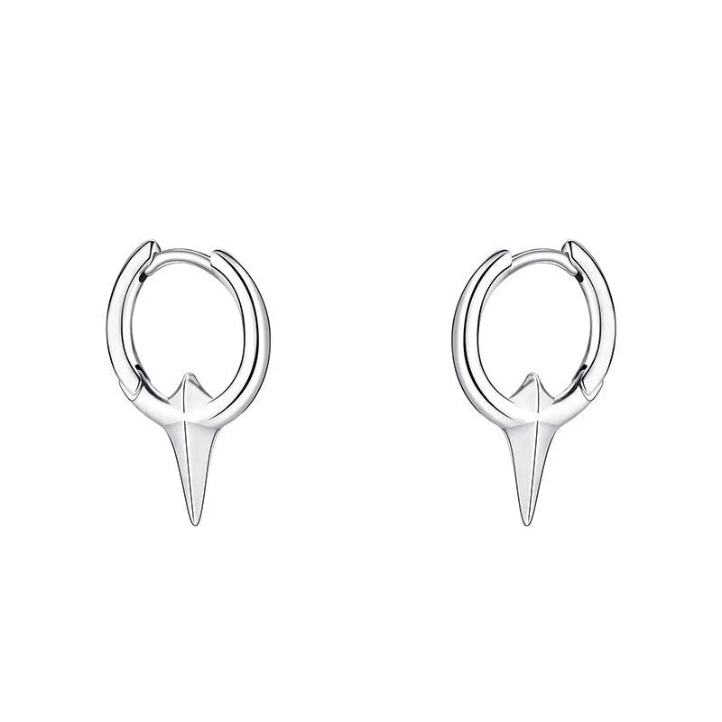 Geometric star stud earrings for women with white gold plated finish on copper.