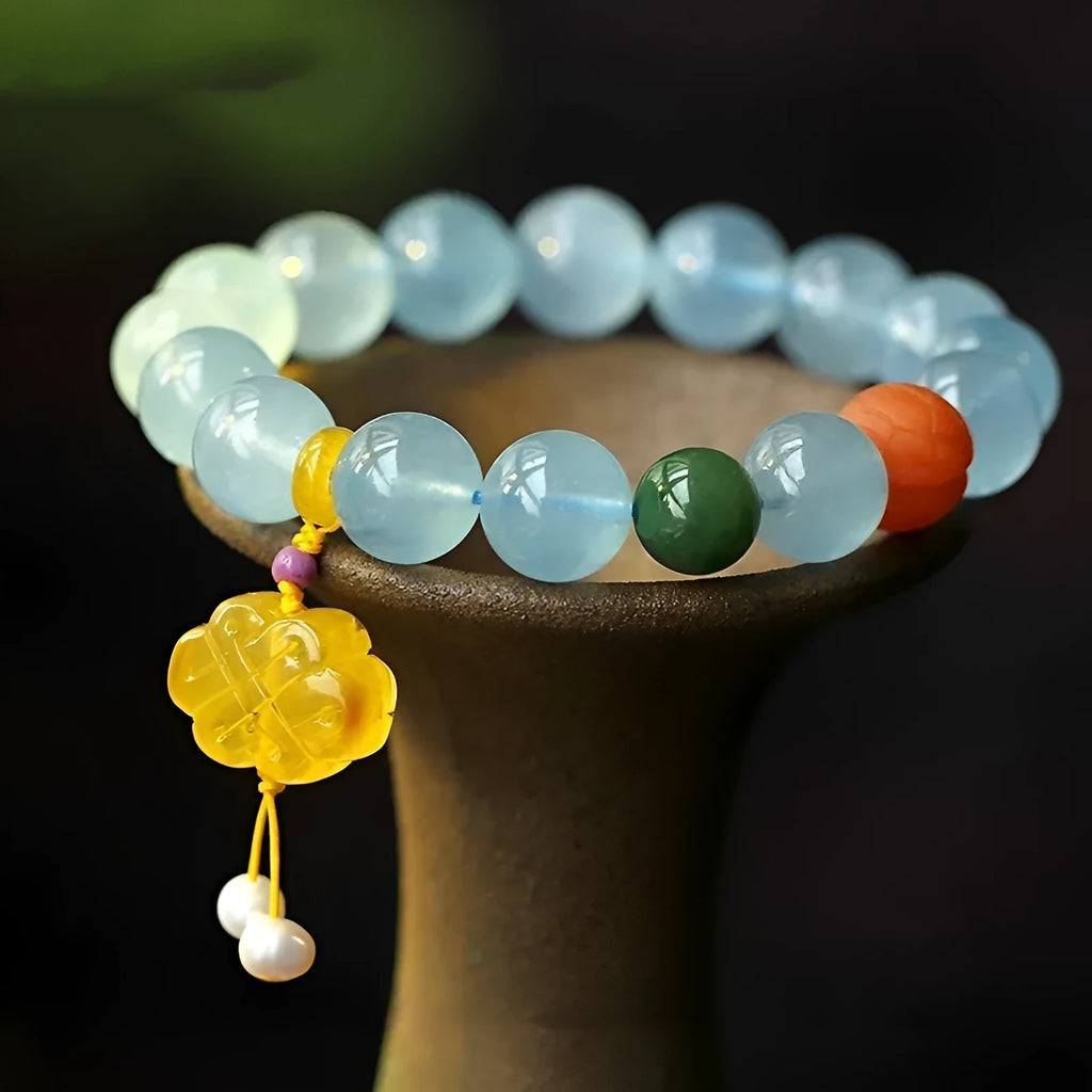 Natural aquamarine round bead bracelet with 10mm beads in unisex simple design