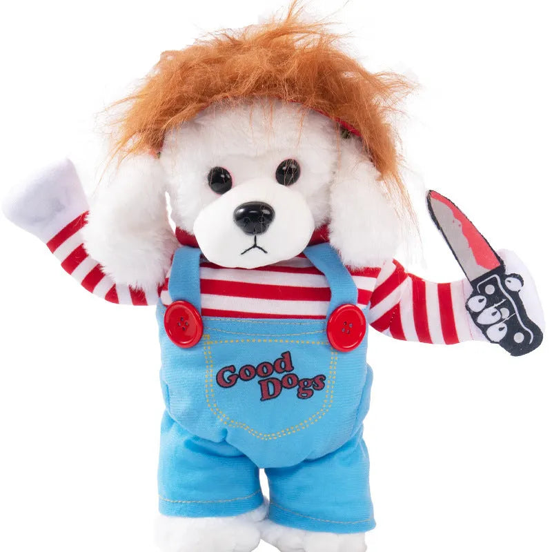 Halloween dog costume selection showing bat, clown, devil, and pumpkin designs for dogs.