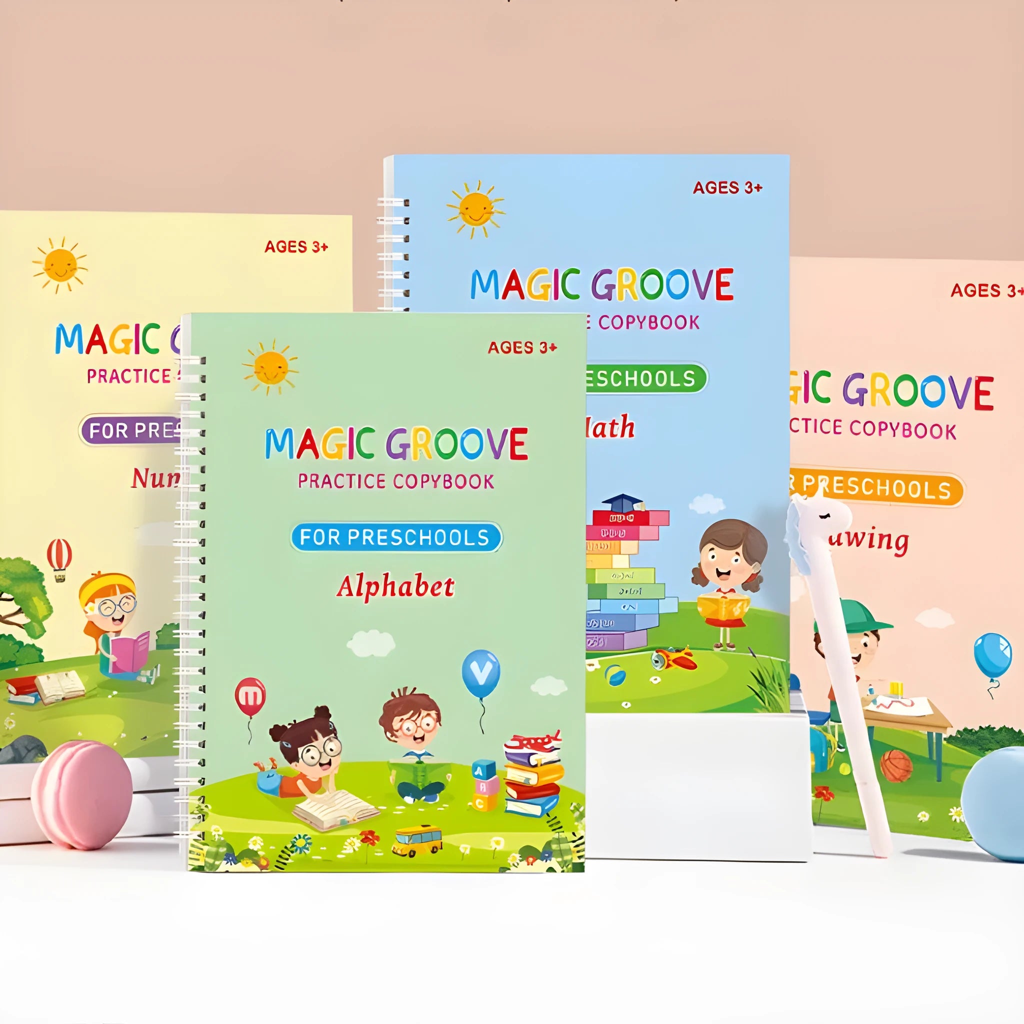 Children's English groove magic calligraphy practice set with double-sided boards and fountain pen