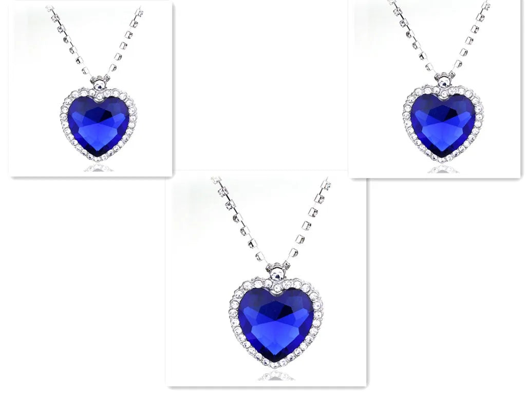 Heart Of The Sea blue crystal heart peach pendant necklace with platinum plating on 45cm chain