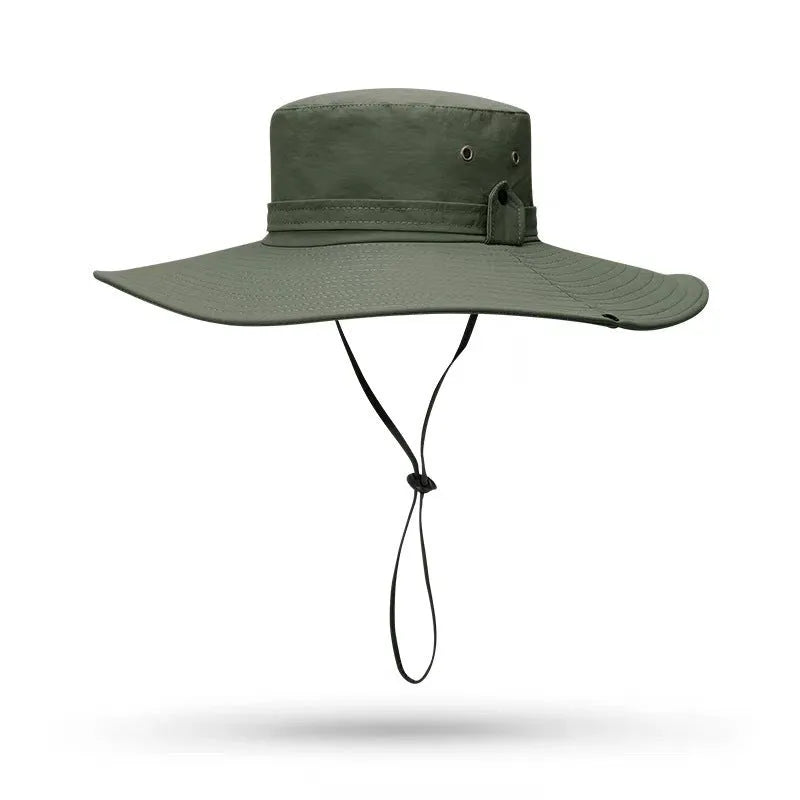 Men's adjustable fisherman sun hat in cotton linen fabric with flat top crown design