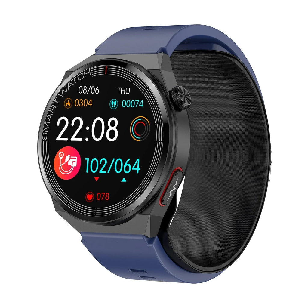 Blood pressure voice broadcast sport smart watch in black with TFT touch screen and silicone strap