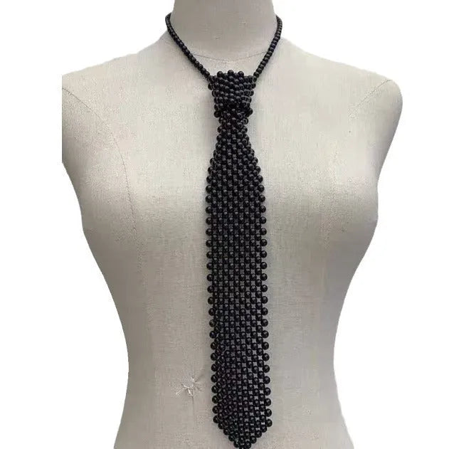 Pearl tie body chain with hollow out retro design in black or white