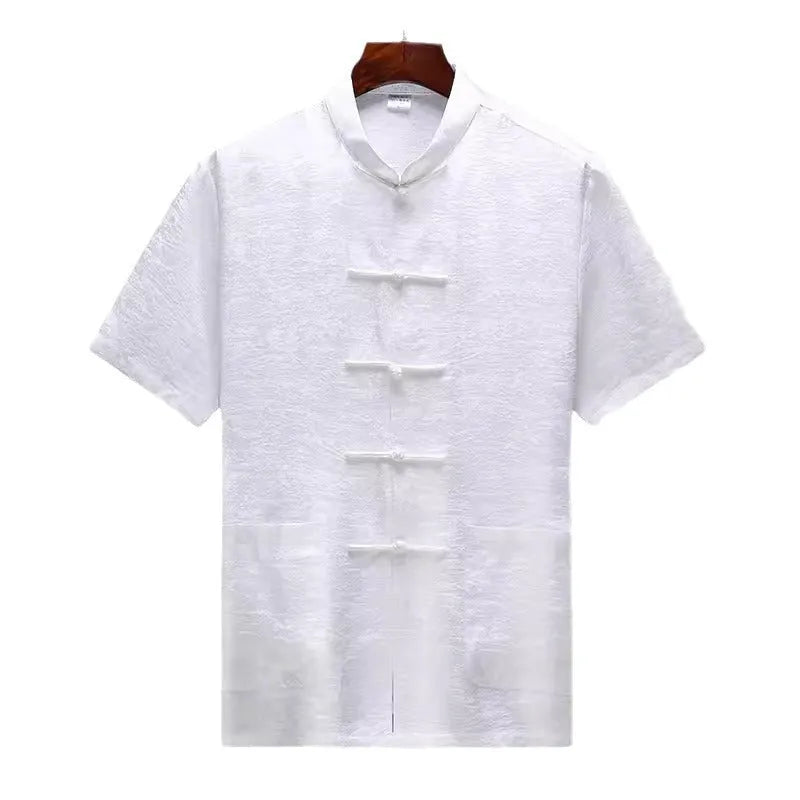 Traditional Chinese-style mulberry silk Tang suit for men in light green.