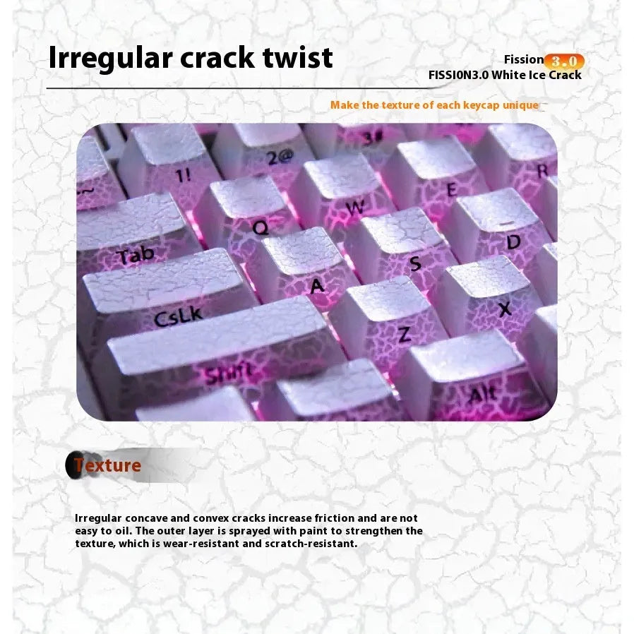 White transparent mechanical keyboard keycaps with side carving detail on keycap profiles