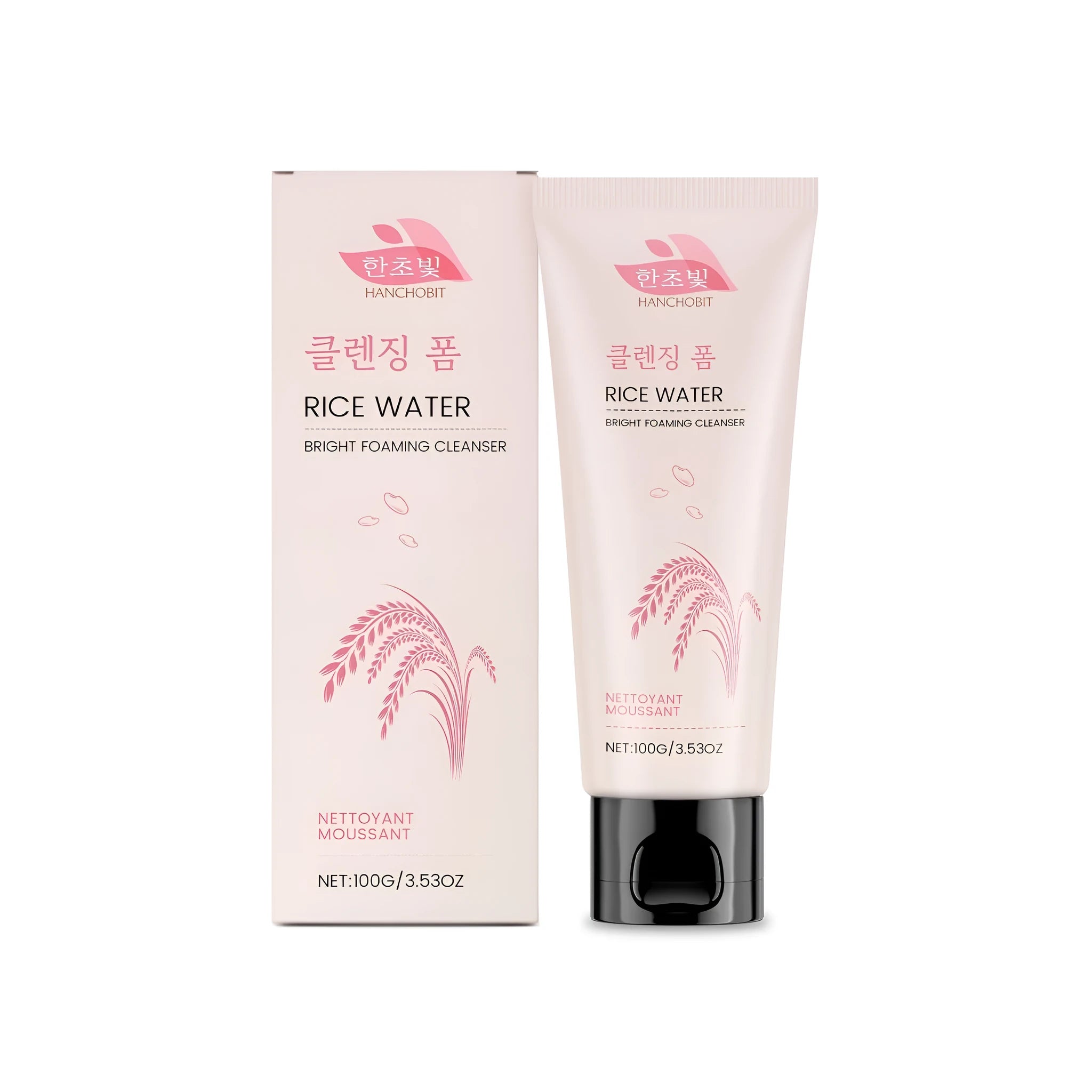 100g rice water bright foaming cleanser facial wash cream with hyaluronic acid and panthenol