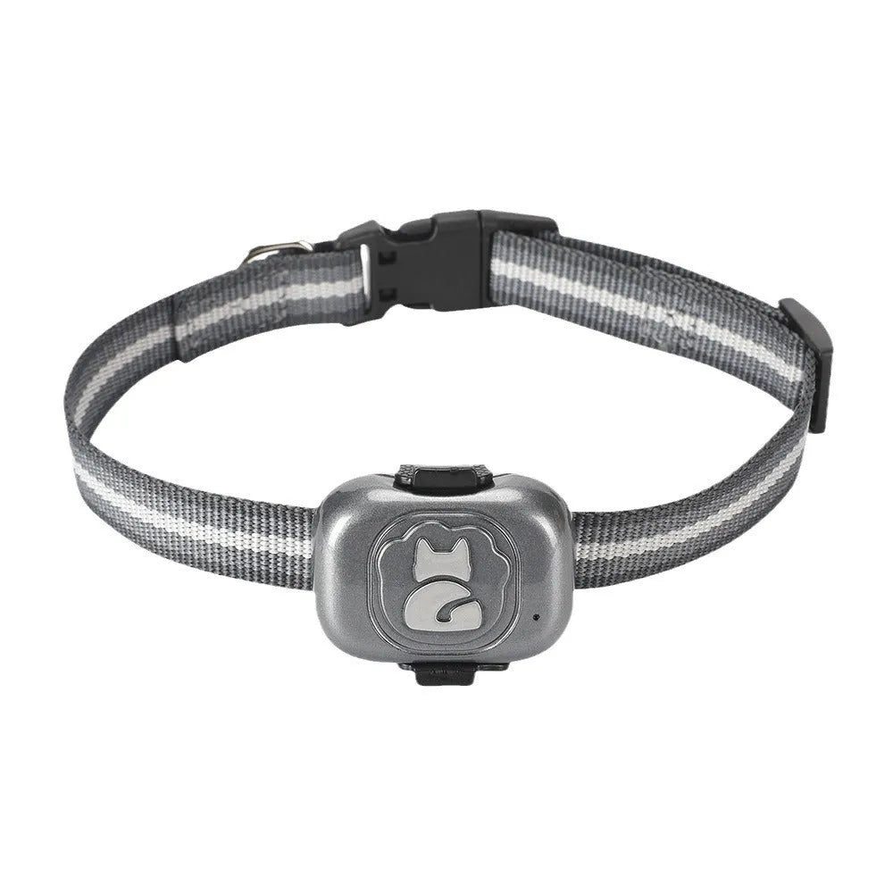 Black GPS pet locator device with hanging rope attachment for dog or cat tracking