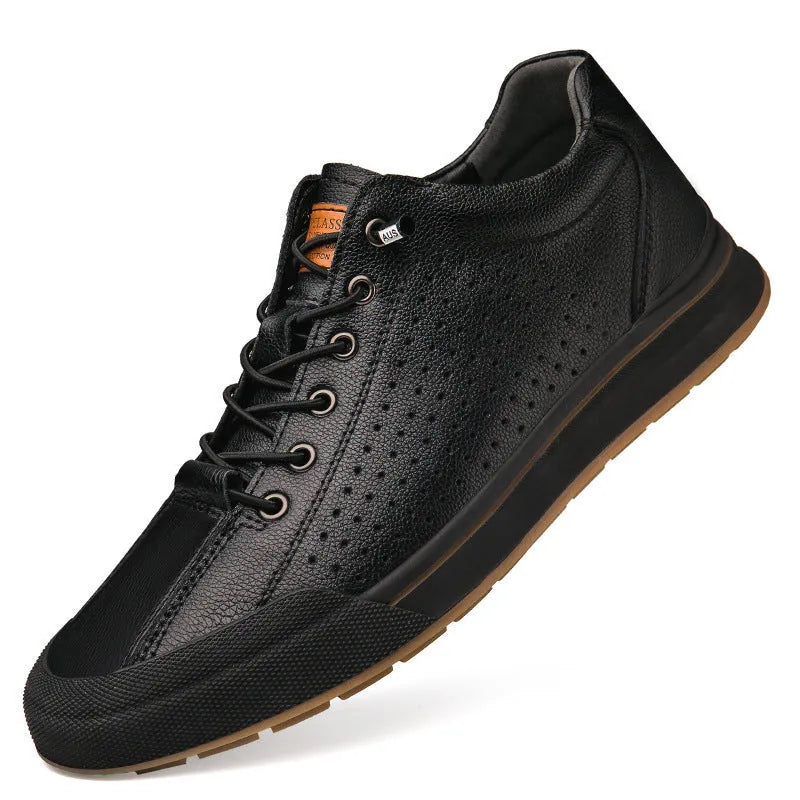 Men's white matte leather flat shoes with round toe and 6CM heel