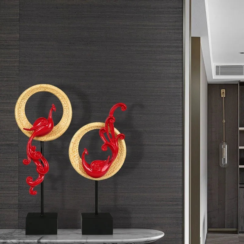 European style synthetic resin Phoenix ornament in rose gold, silver, or red.