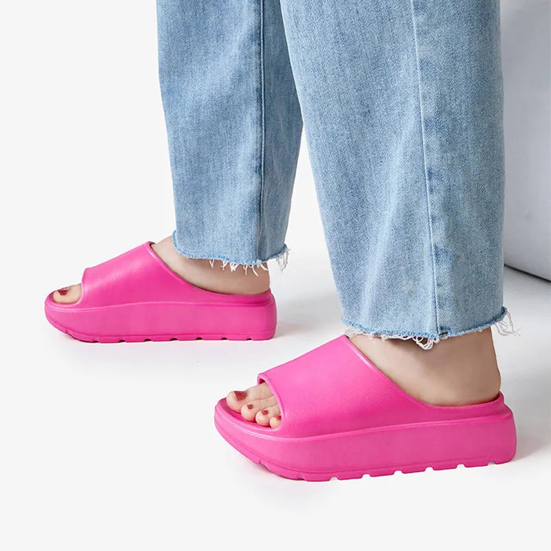 Women's fish mouth slippers with a thick light-coloured sole, shown in a beige colour option.