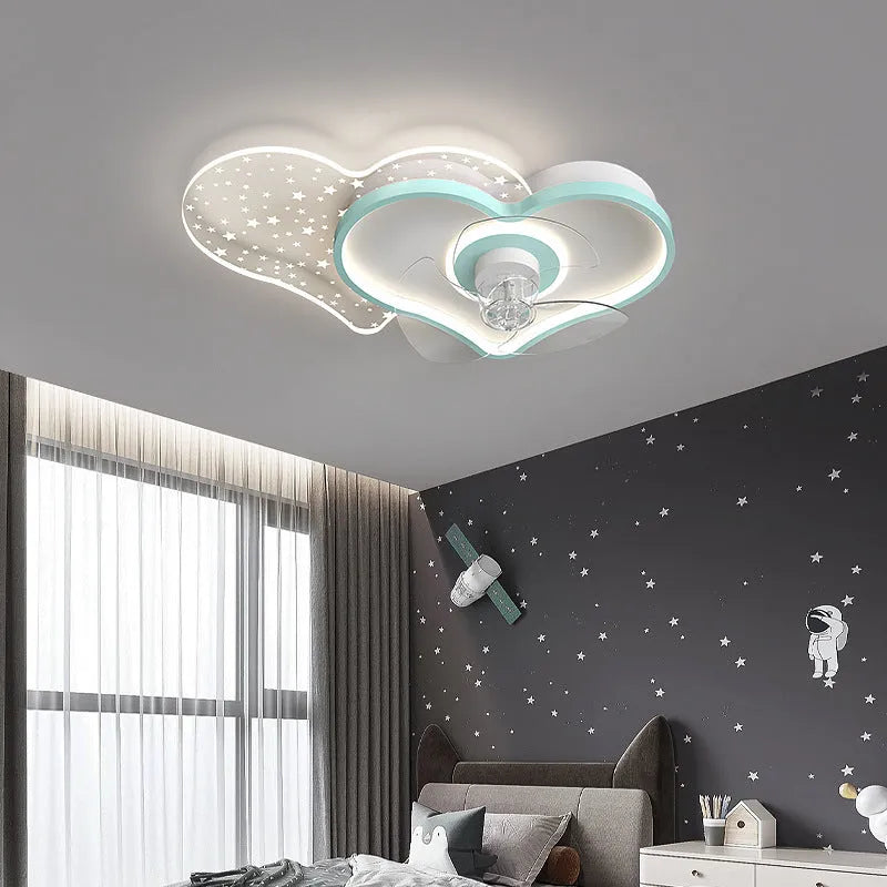 Ceiling fan light with LED and ABS blades in blue white for a child's bedroom