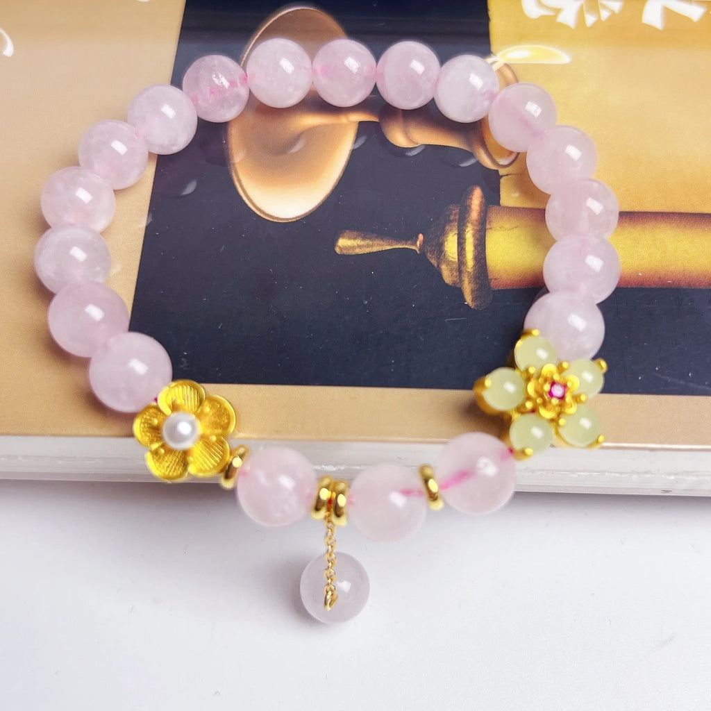 NAFU handcrafted crystal peach blossom bracelet in pink colour for women