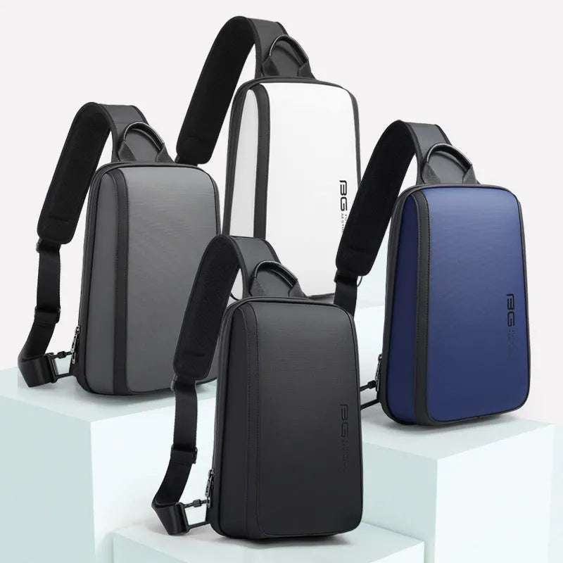 Blue Oxford cloth mens messenger bag with double shoulder strap measuring 33x21x10 cm