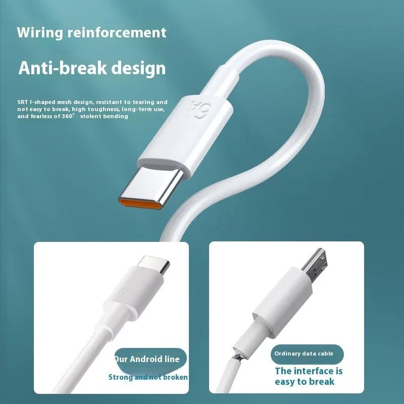 White PVC 6A super fast charge data cable for TYPE-C Micro USB Lightning connectors