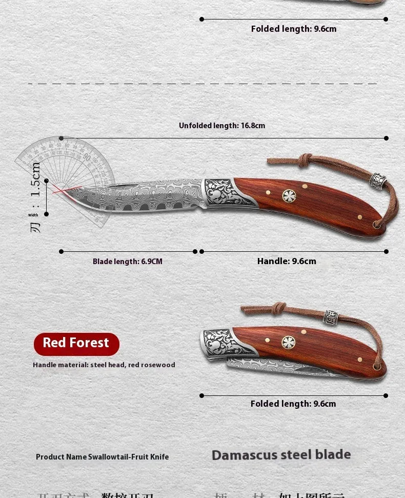Traditional Chinese folding pocket knife with VG10 steel blade in blue or red