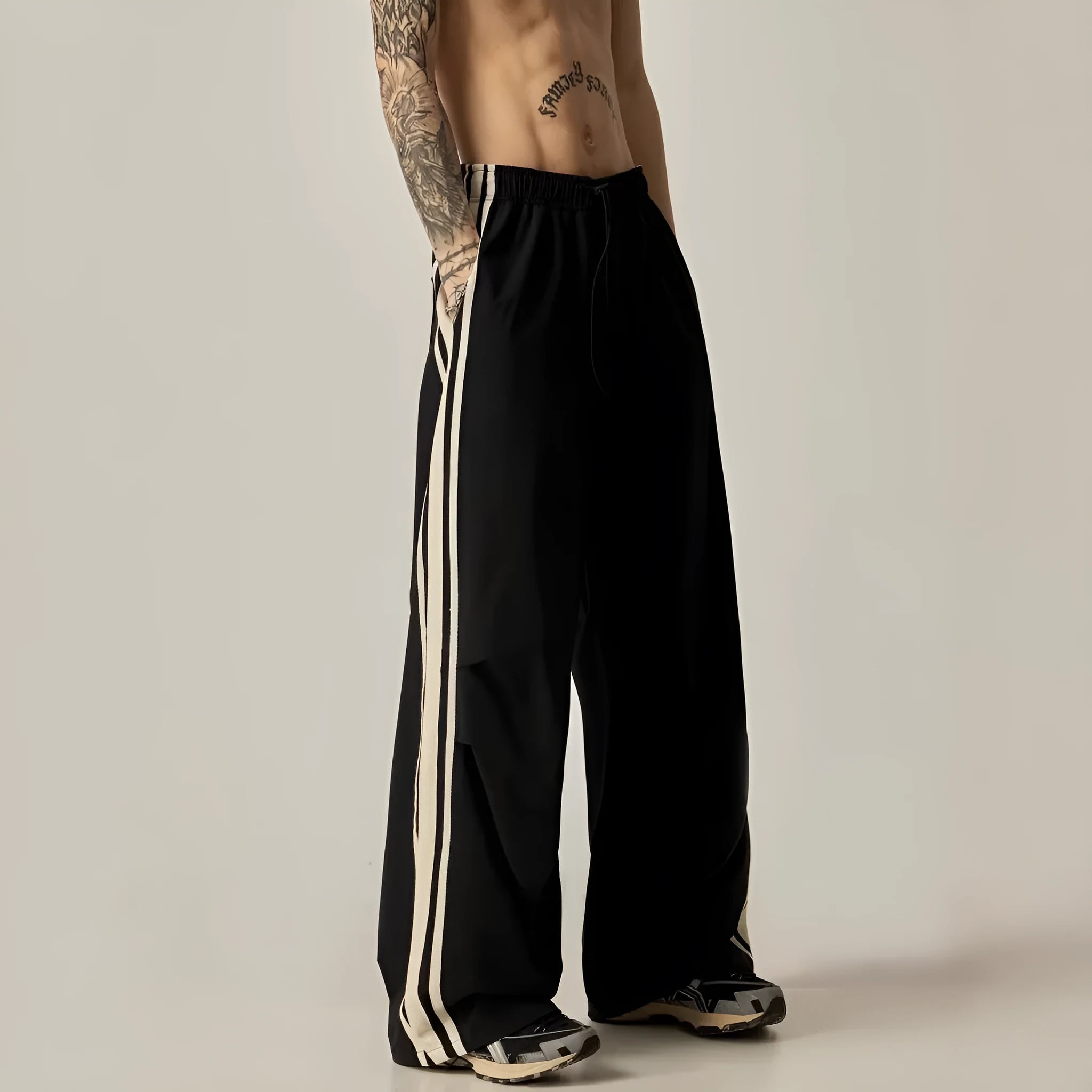 Men's black high-waist wide leg climbing trousers with straight leg design