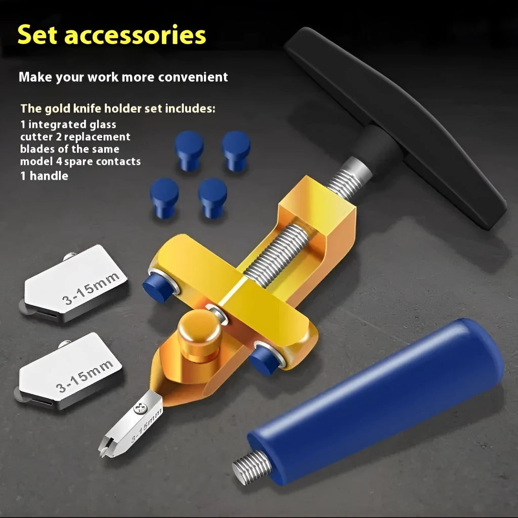 2-in-1 gold ceramic tile opener and glass cutter with hard alloy wheel, cutting depth 3-15mm, on a white background