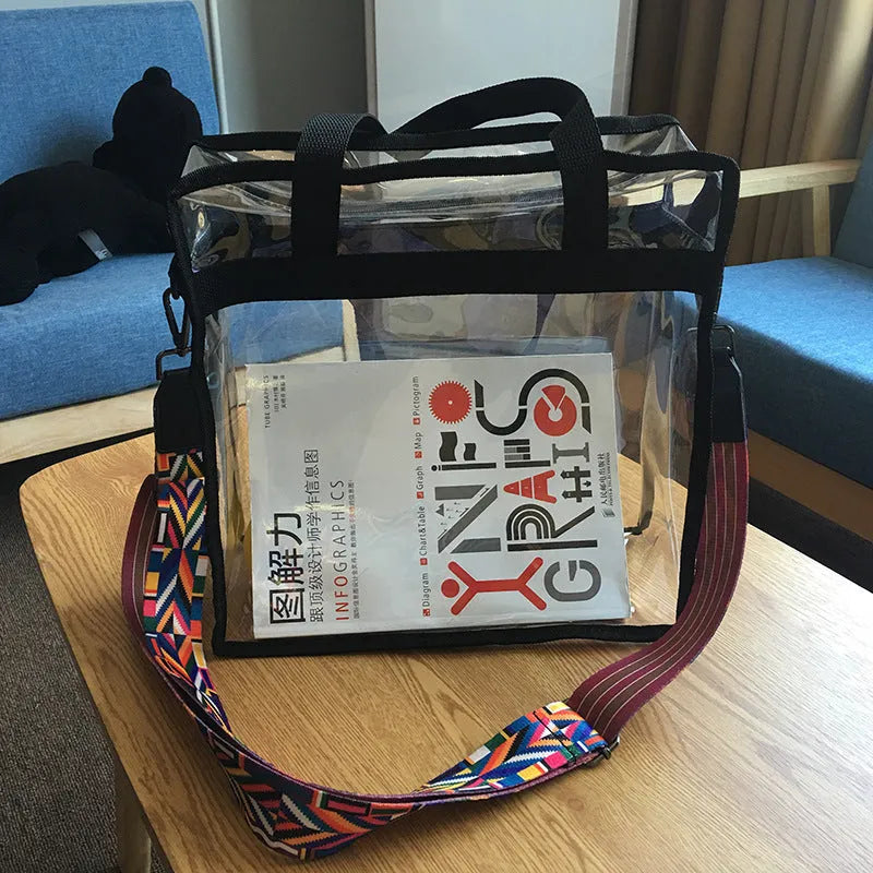 Women's transparent PVC messenger bag with crossbody strap in multiple colour options