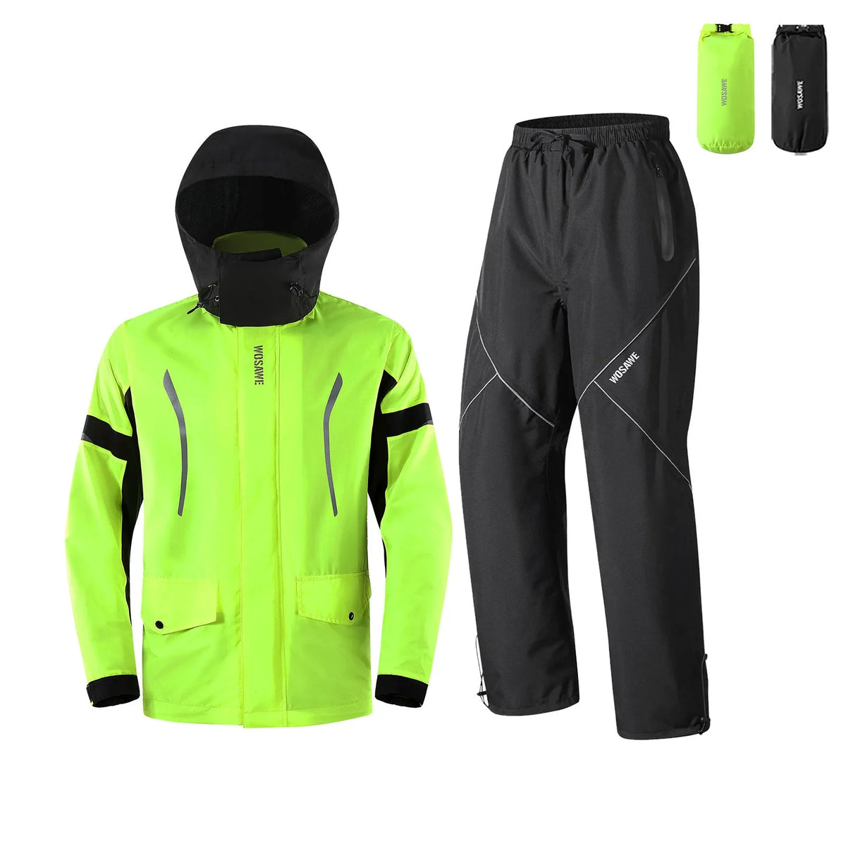 Raincoat suit set jacket and trousers polyester solid colour black suit green black suit for outdoor cycling camping hiking fishing