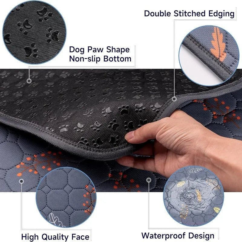 Reusable cloth dog training pad in dark gray leaves pattern, absorbent and non-slip, 100x155cm size