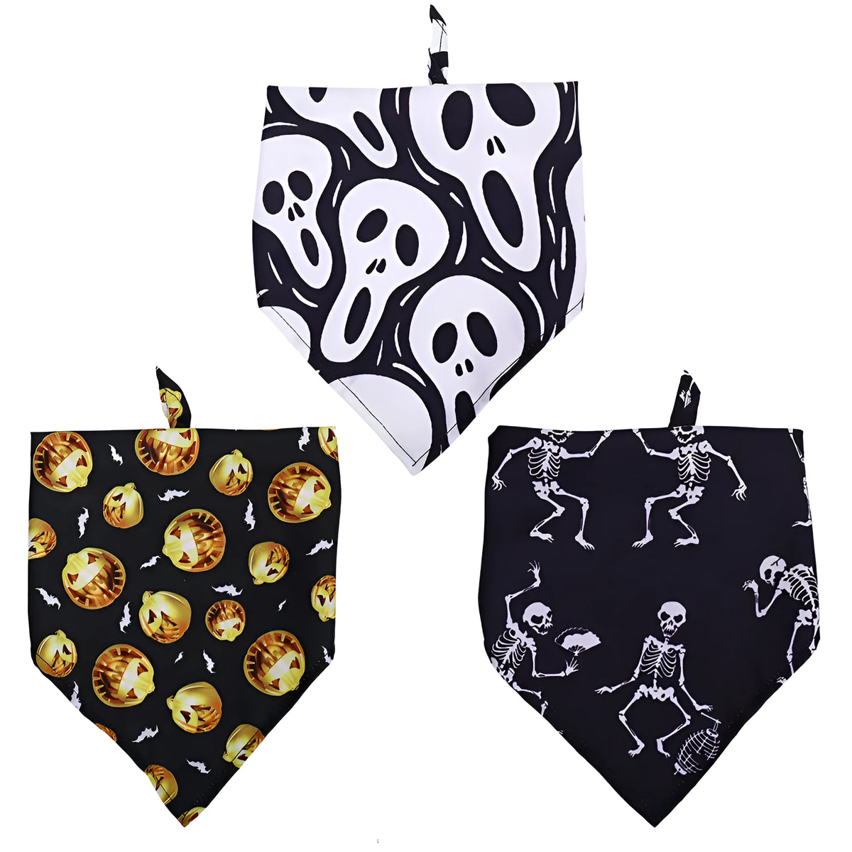 Halloween dog slobber scarf polyester triangle towel skull print M size 63x43x43cm Style 1