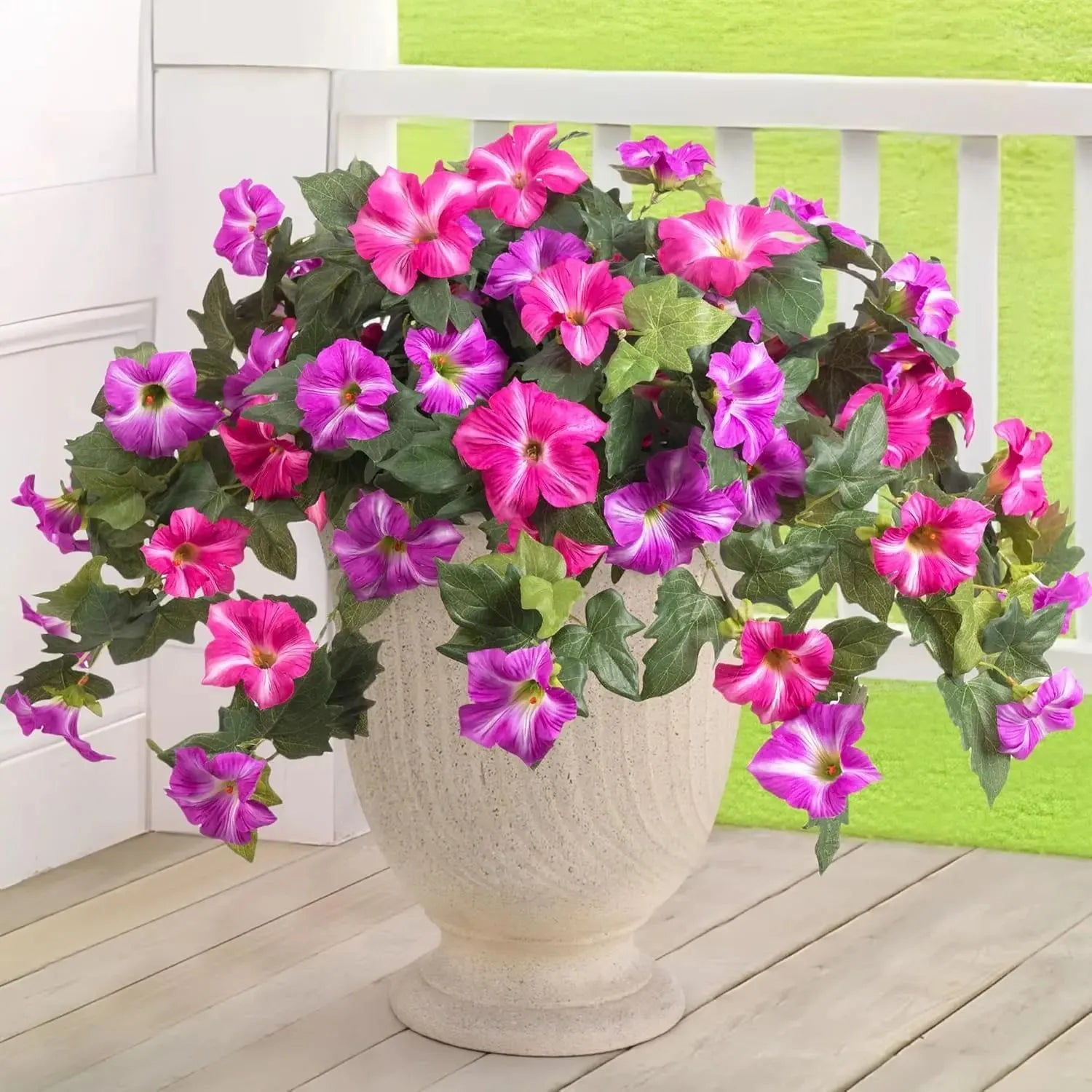 Purple, red, orange, and rose red 12-fork plastic artificial silk flower garden container.