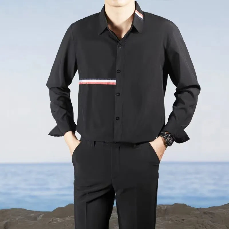 Hong Kong style loose fit cardigan shirt in cotton blend fabric