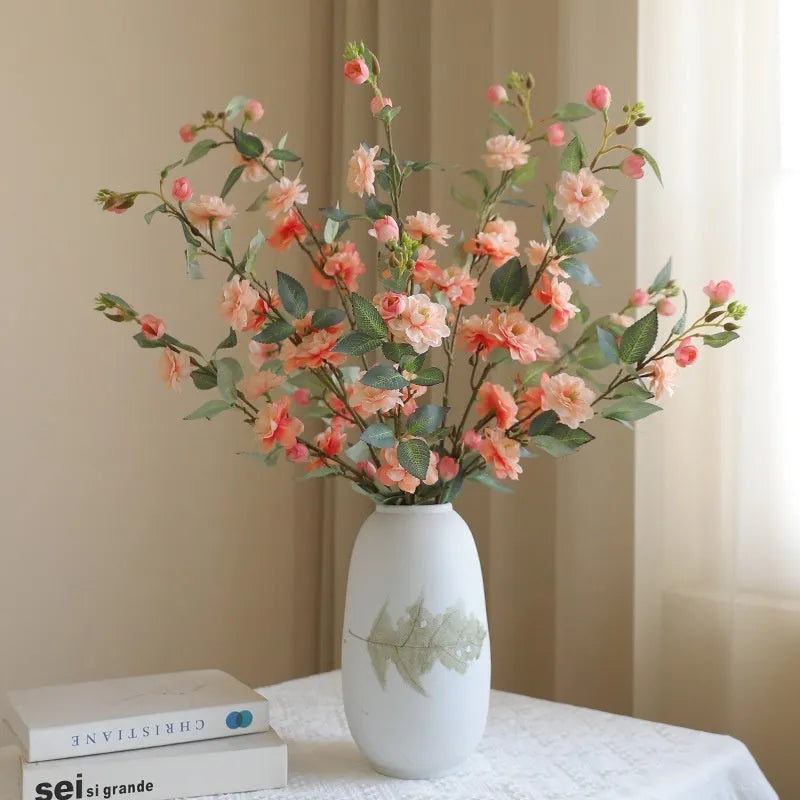 Single silk camellia artificial flower in Autumn Pink for Chinese retro home decoration