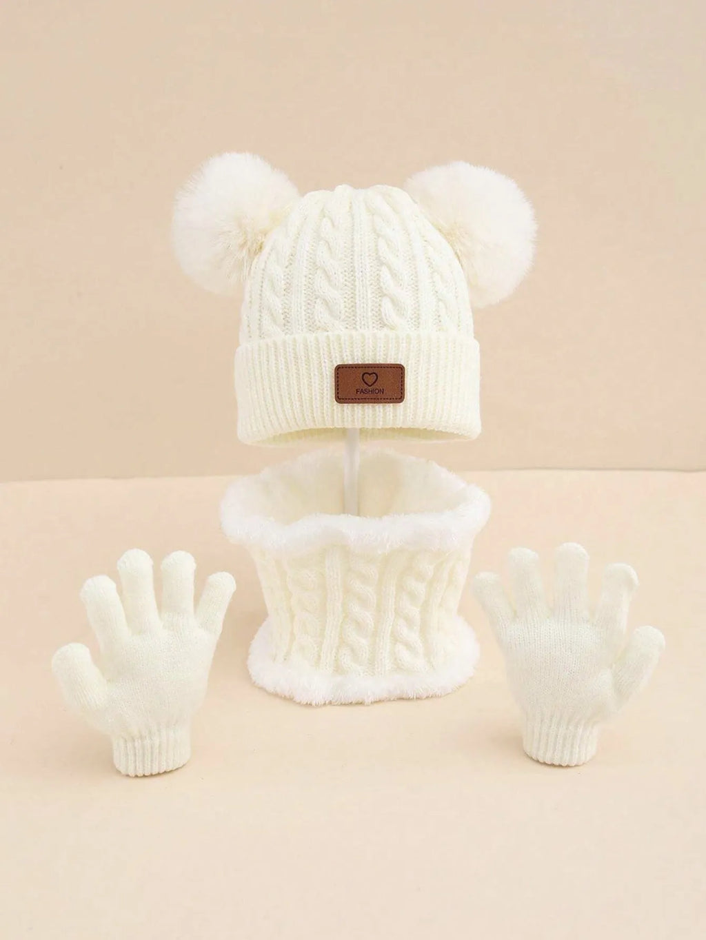 Children's hat scarf gloves three-piece set in acrylic, dome hat, scarf and gloves in pink, gray, lotus root, black, white, camel