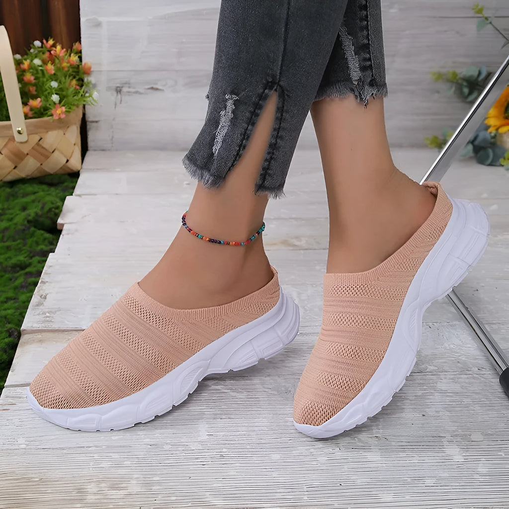 Women's mesh lazy semi slipper casual wedge heels round toe breathable upper rubber sole available in multiple colours sizes 35-43