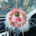 Woven wool bell orchid car pendant in green, pink, purple, yellow colours with dream catcher charm options