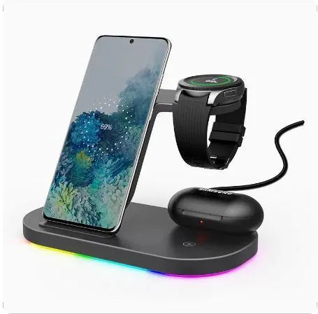 Vertical 3-in-1 wireless charging dock for mobile phone, smartwatch and headphones with 15W fast charging