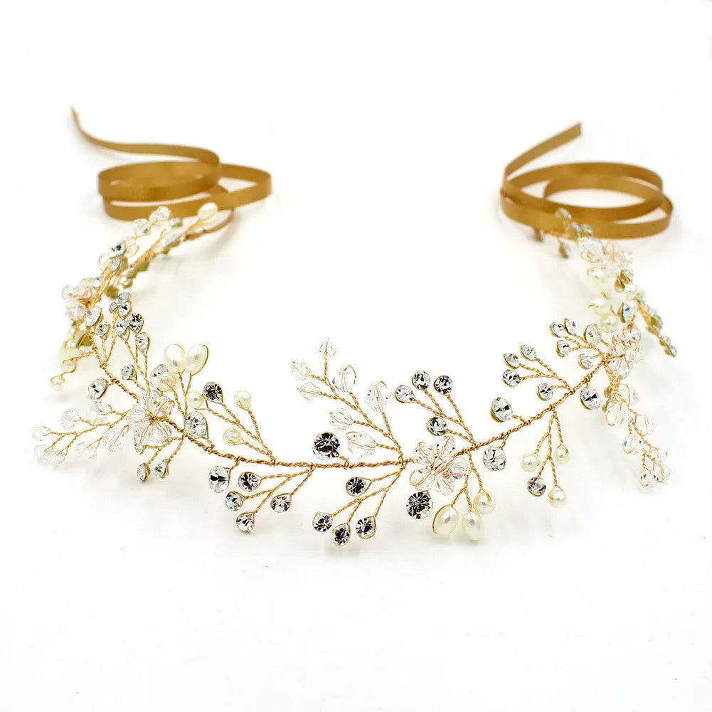 Gold alloy hair hoop with water diamond element 36cm width