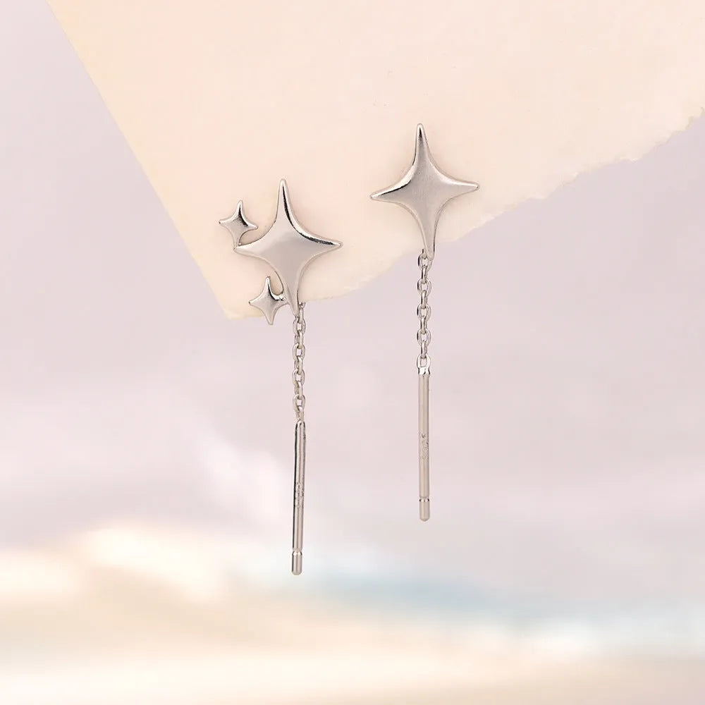 Asymmetric four eight-pointed stars hanging drop earrings for women in copper alloy