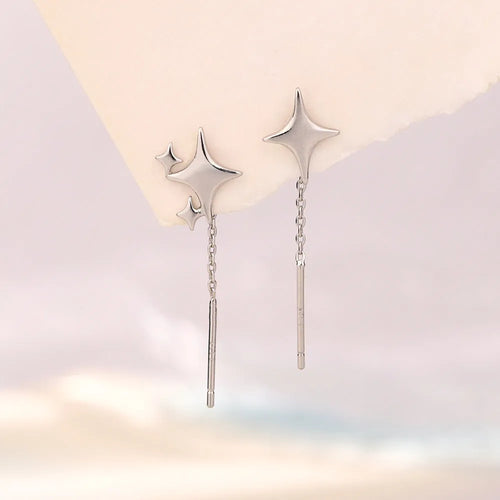 Asymmetric four eight-pointed stars hanging drop earrings for women in copper alloy