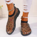 Women's colourful rhinestone flat sandals with mesh upper and rubber sole