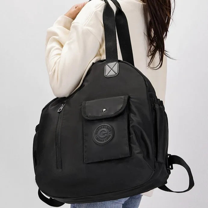 Outdoor lightweight nylon backpack in khaki with large capacity and sandwich pocket