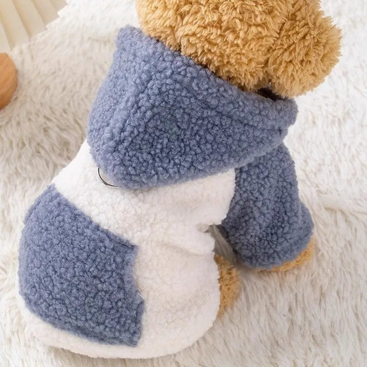 Brown hooded cotton-padded coat for small pets on dog mannequin